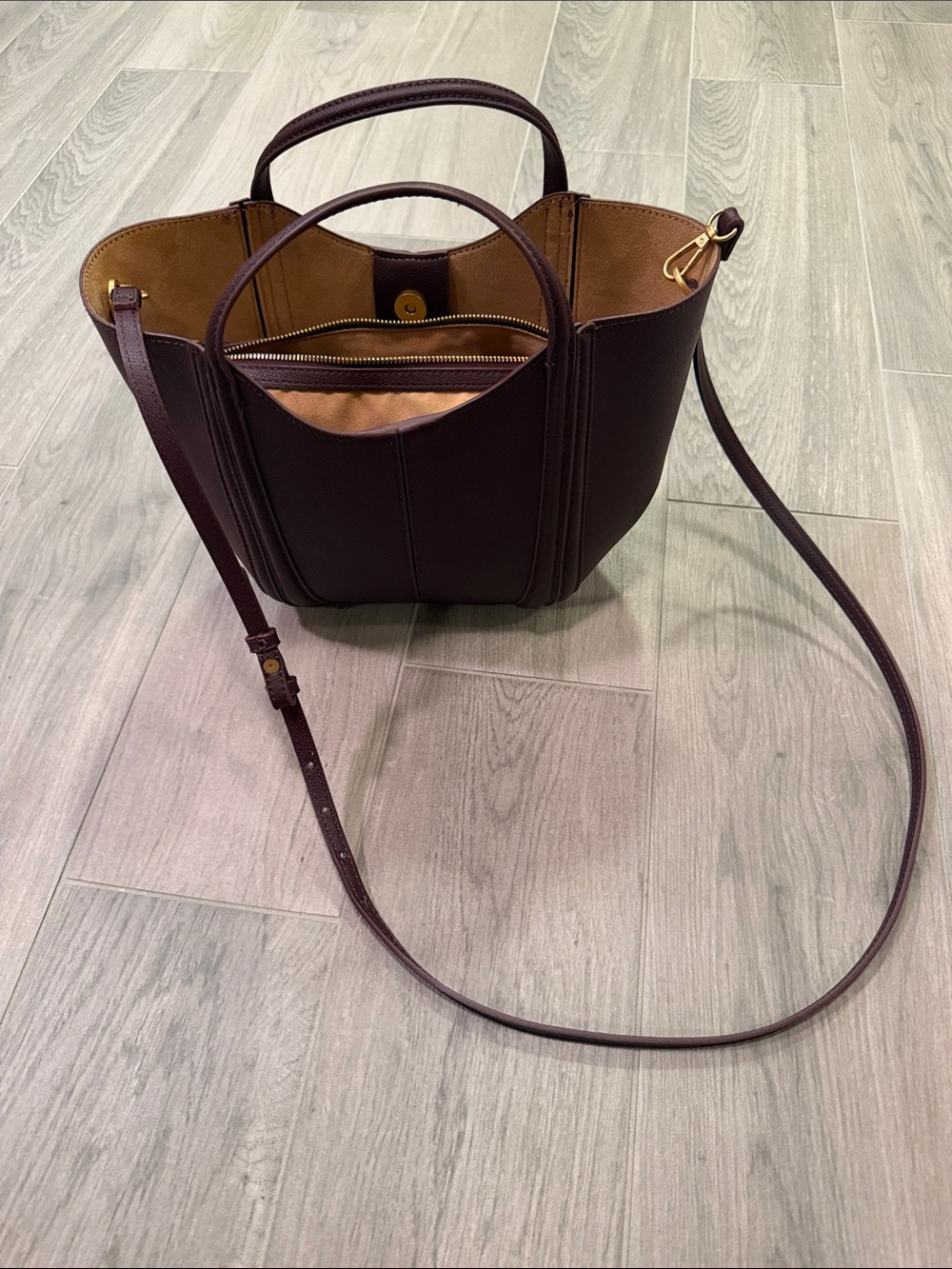 Zara Brown/Wine Leather Bag with Crossbody Strap